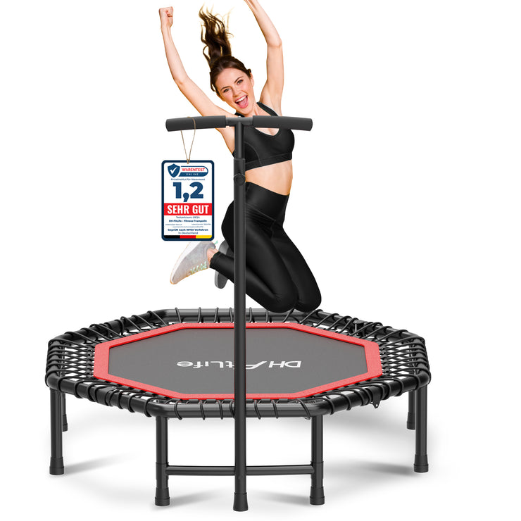 DH FitLife Fitness Indoor Trampolin klappbar ohne Installation | Ø121cm 48 Zoll Trampoline | Tragfähigkeit 150 KG | 3 verstellbare Handgriffstufen | Stabiler und leiser für Kinder u. Erwachsene
