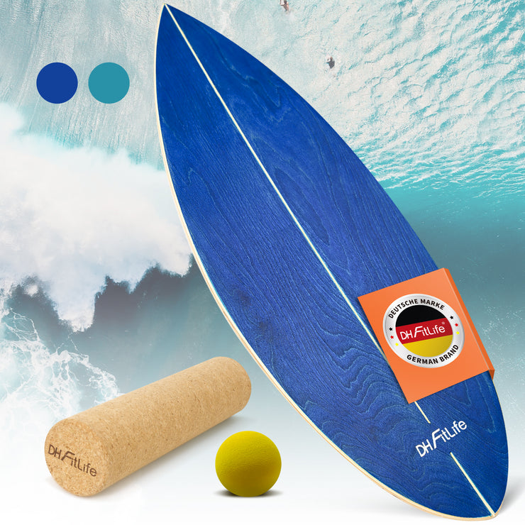 DH FitLife Surfin Balance Board aus Echtholz | Indoor Surfboard mit Rocker Shape