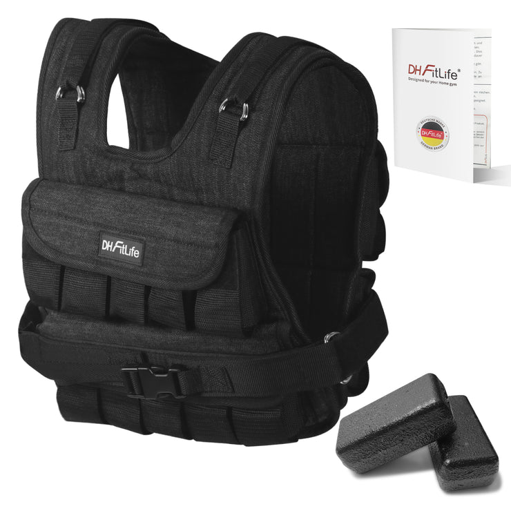 DH FitLife Verstellbare Gewichtsweste 10kg/20kg Kompakt u. Stabil zum Muskelaufbau u. Krafttraining