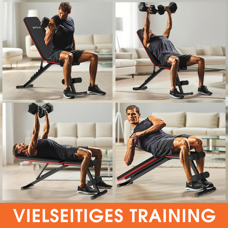 DH FitLife Klappbare 8 in 1 Hantelbank | 80% Platzsparend Trainingsbank für Ganzkörpertraining Zuhause | Verstellbare Fitnessbank & Schrägbank, Bauchmuskeltrainer für Home Gym