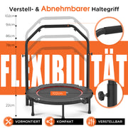 DH Fitlife Klappbares Fitness Trampolin, 4 Verstellbare Handgriffe, Leise und Stabil für Kinder & Erwachsene