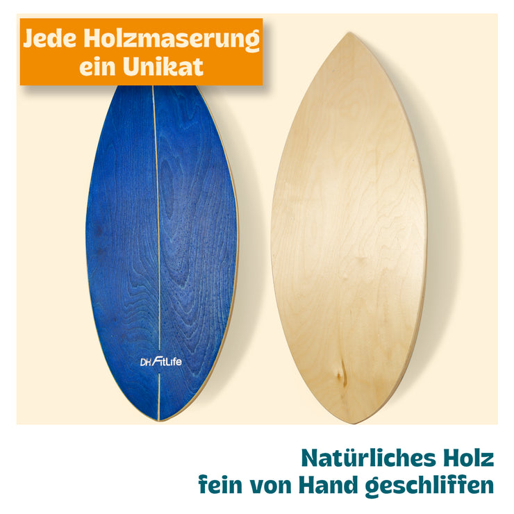 DH FitLife Surfin Balance Board aus Echtholz | Indoor Surfboard mit Rocker Shape