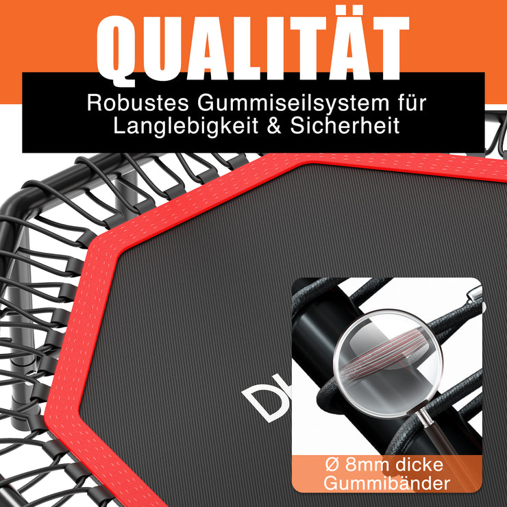 DH FitLife Fitness Indoor Trampolin klappbar ohne Installation | Ø121cm 48 Zoll Trampoline | Tragfähigkeit 150 KG | 3 verstellbare Handgriffstufen | Stabiler und leiser für Kinder u. Erwachsene