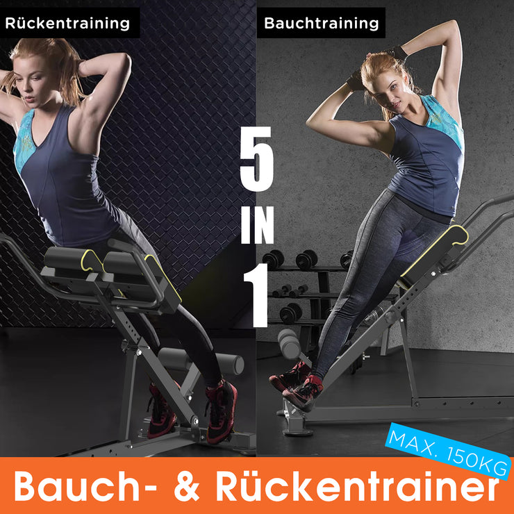 DH Fitlife 5-in-1 Rückenstrecker & Bauchmuskeltrainer – Klappbarer Roman Chair, Verstellbar, Multifunktionale Hantelbank für Zuhause