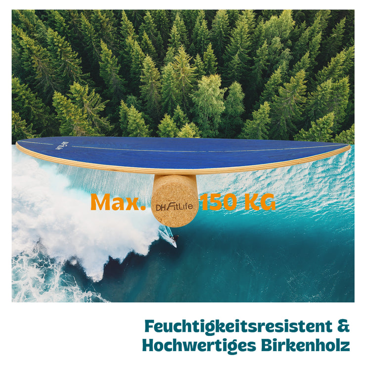 DH FitLife Surfin Balance Board aus Echtholz | Indoor Surfboard mit Rocker Shape