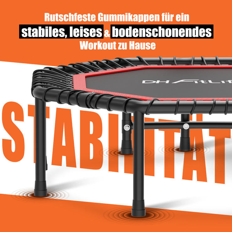 DH FitLife Fitness Indoor Trampolin klappbar ohne Installation | Ø121cm 48 Zoll Trampoline | Tragfähigkeit 150 KG | 3 verstellbare Handgriffstufen | Stabiler und leiser für Kinder u. Erwachsene
