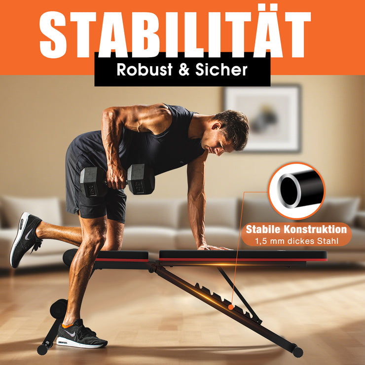 DH FitLife Klappbare 8 in 1 Hantelbank | 80% Platzsparend Trainingsbank für Ganzkörpertraining Zuhause | Verstellbare Fitnessbank & Schrägbank, Bauchmuskeltrainer für Home Gym