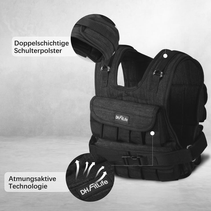 DH FitLife Verstellbare Gewichtsweste 10kg/20kg Kompakt u. Stabil zum Muskelaufbau u. Krafttraining