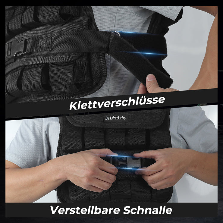 DH FitLife Verstellbare Gewichtsweste 10kg/20kg Kompakt u. Stabil zum Muskelaufbau u. Krafttraining