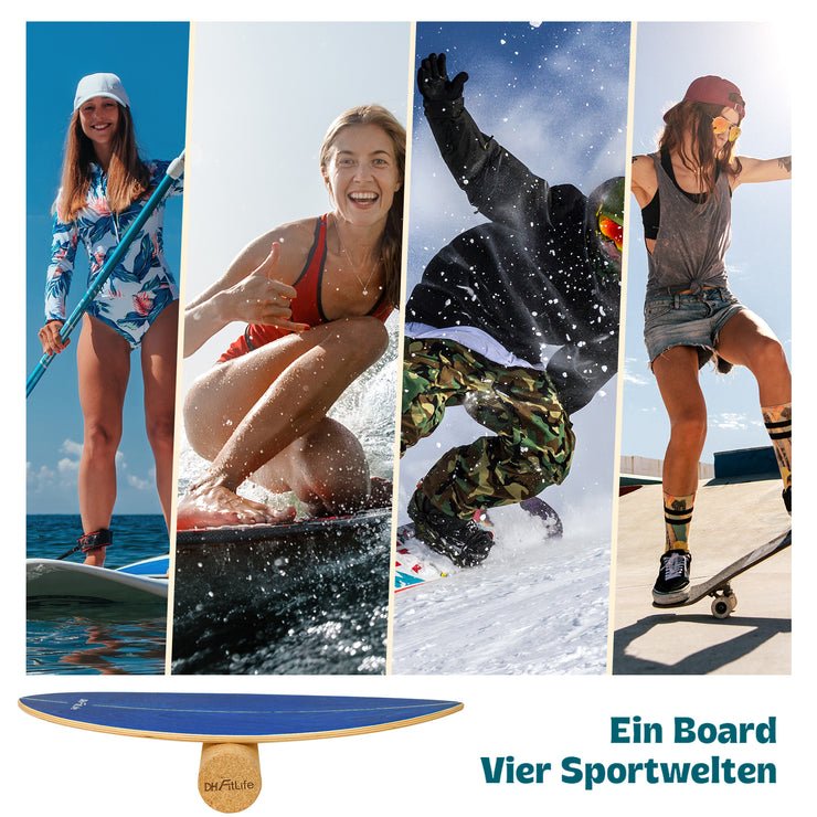 DH FitLife Surfin Balance Board aus Echtholz | Indoor Surfboard mit Rocker Shape