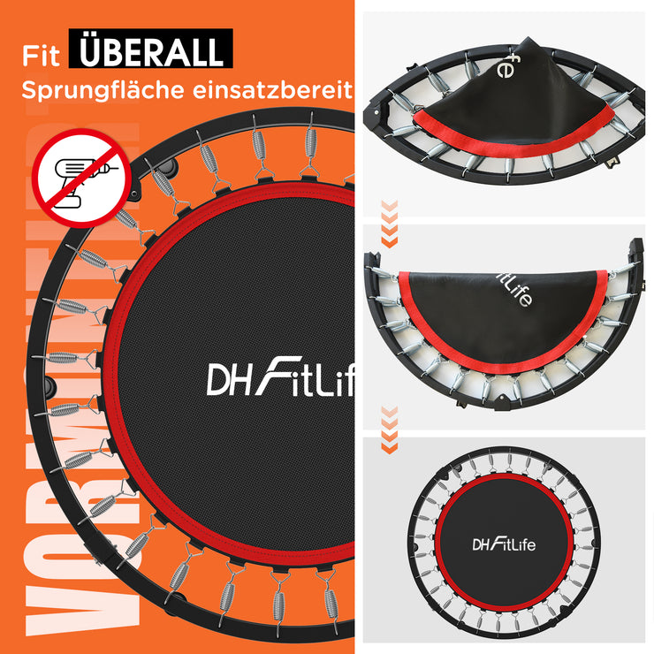 DH Fitlife Klappbares Fitness Trampolin, 4 Verstellbare Handgriffe, Leise und Stabil für Kinder & Erwachsene