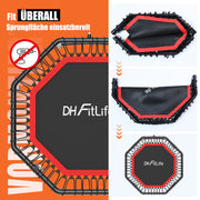 DH FitLife Fitness Indoor Trampolin klappbar ohne Installation | Ø121cm 48 Zoll Trampoline | Tragfähigkeit 150 KG | 3 verstellbare Handgriffstufen | Stabiler und leiser für Kinder u. Erwachsene