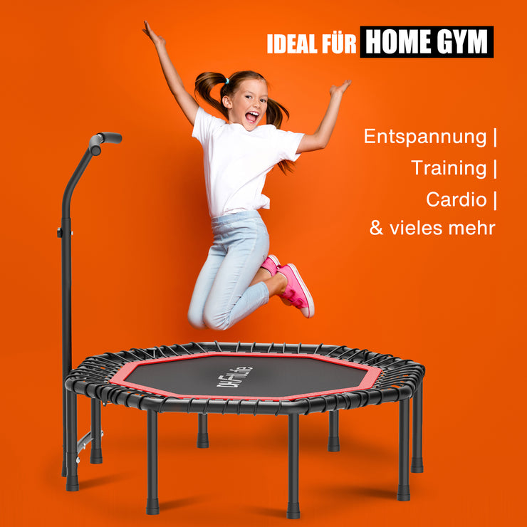 DH FitLife Fitness Indoor Trampolin klappbar ohne Installation | Ø121cm 48 Zoll Trampoline | Tragfähigkeit 150 KG | 3 verstellbare Handgriffstufen | Stabiler und leiser für Kinder u. Erwachsene