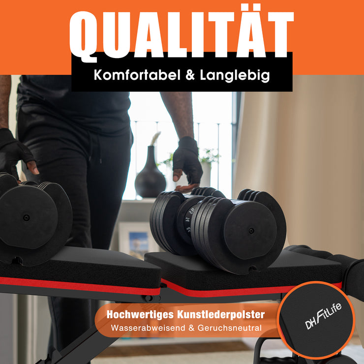 DH FitLife Klappbare 8 in 1 Hantelbank | 80% Platzsparend Trainingsbank für Ganzkörpertraining Zuhause | Verstellbare Fitnessbank & Schrägbank, Bauchmuskeltrainer für Home Gym