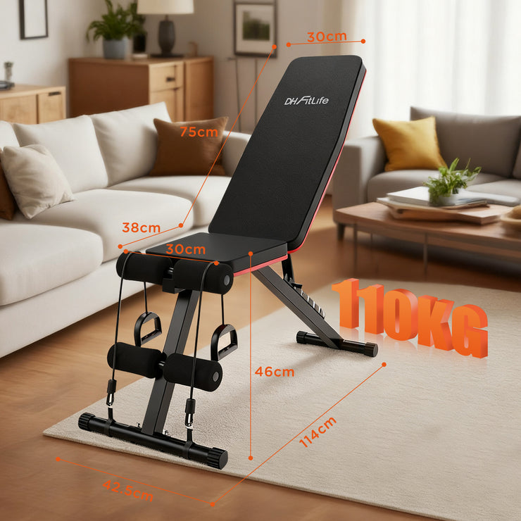DH FitLife Klappbare 8 in 1 Hantelbank | 80% Platzsparend Trainingsbank für Ganzkörpertraining Zuhause | Verstellbare Fitnessbank & Schrägbank, Bauchmuskeltrainer für Home Gym