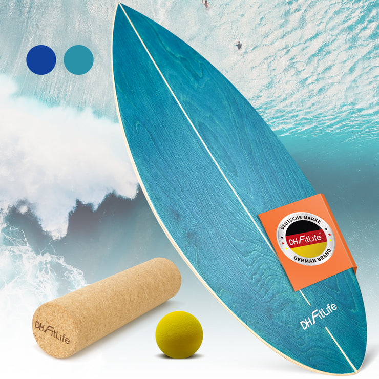 DH FitLife Surfin Balance Board aus Echtholz | Indoor Surfboard mit Rocker Shape