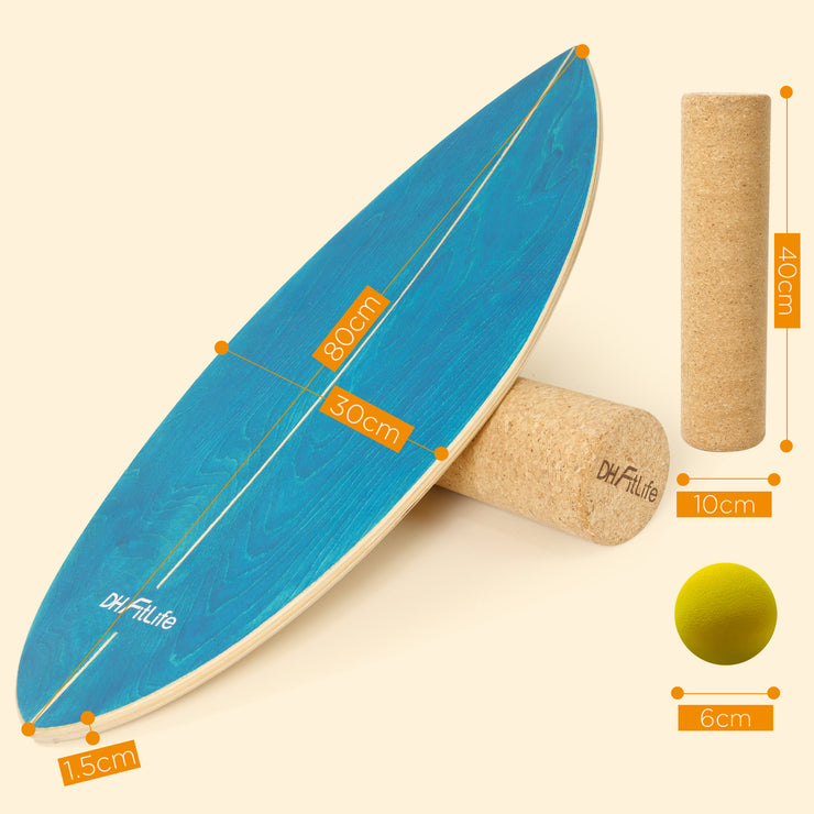 DH FitLife Surfin Balance Board aus Echtholz | Indoor Surfboard mit Rocker Shape