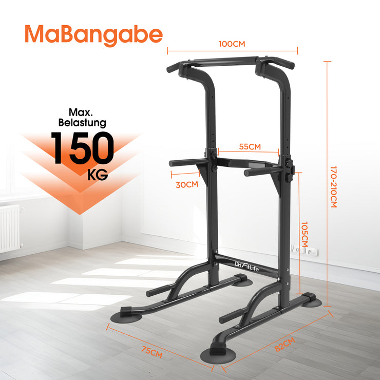 DH FitLife Power Tower Dip Station, Klimmzugstange Freistehend für Krafttraining zuhause