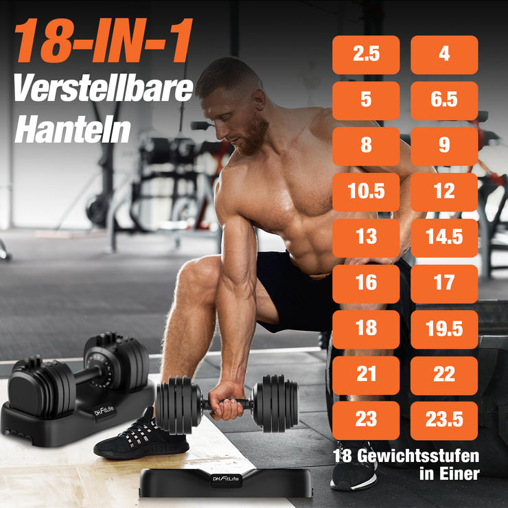 DH FitLife 2026 Neu Hantel Set – Verstellbare Kurzhanteln 2,5 bis 25 KG mit 18 Gewichtsstufen | Hantelset Kurzhantel mit Gewichten | Dumbbell Set für Männer & Frauen