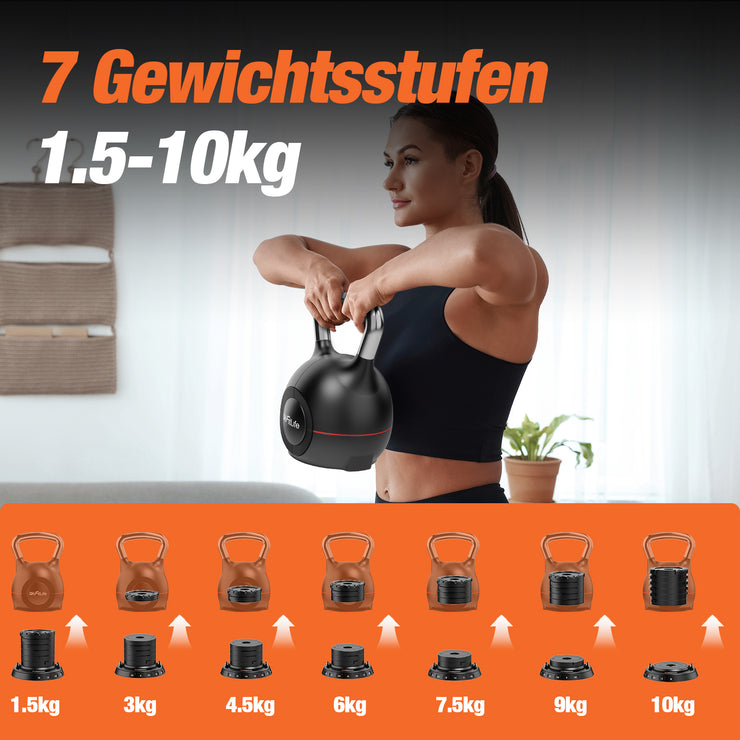 DH FitLife 7-in-1 Verstellbare Kettlebell Set (1.5-10kg)Kugelhantel mit 7 Gewichtstufen|Kurzhanteln für Heimtraining & Fitness