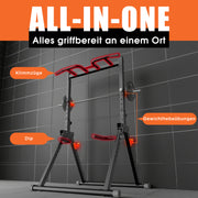 DH FitLife Faltbar Power Tower Dip Station | Klimmzugstange Freistehend bis 300kg mit Dip Barren u. Hantelablagen