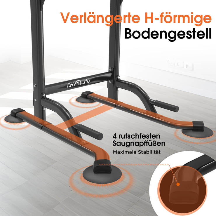 DH FitLife Power Tower Dip Station, Klimmzugstange Freistehend für Krafttraining zuhause