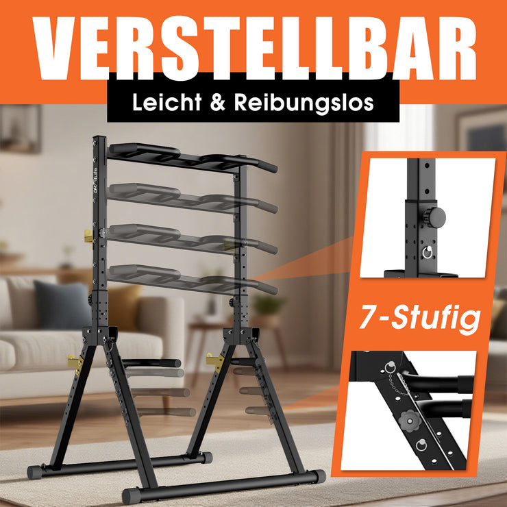 DH FitLife Faltbar Power Tower Dip Station | Klimmzugstange Freistehend bis 300kg mit Dip Barren u. Hantelablagen