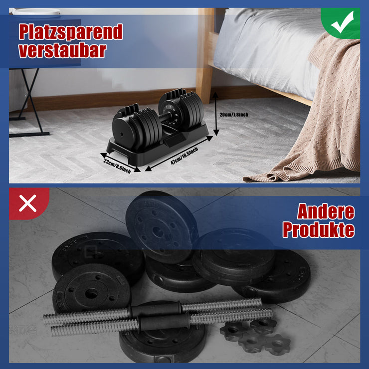 DH FitLife 25kg verstellbare Hanteln 4 bis 25 KG mit 10 Gewichtsstufen, Kurzhanteln Hanteln Set mit Hantelscheiben, Variable Gewichte 10 in 1