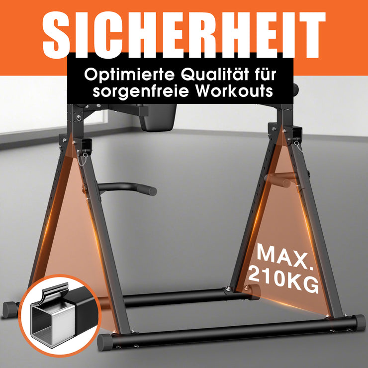 DH FitLife Faltbar Power Tower Dip Station bis 210kg | Klimmzugstange Freistehend mit Dip Barren u. Rückentrainer | Kraftstation Kraftturm | Fitness Station | Power Rack for Home Gym