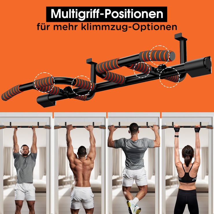 DH FitLife Klimmzugstange Türrahmen ohne Schrauben kein Abrutschen mit Multigriff-Positionen