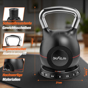 DH FitLife 7-in-1 Verstellbare Kettlebell Set (1.5-10kg)Kugelhantel mit 7 Gewichtstufen|Kurzhanteln für Heimtraining & Fitness