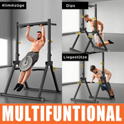 DH FitLife Faltbar Power Tower Dip Station | Klimmzugstange Freistehend bis 300kg mit Dip Barren u. Hantelablagen