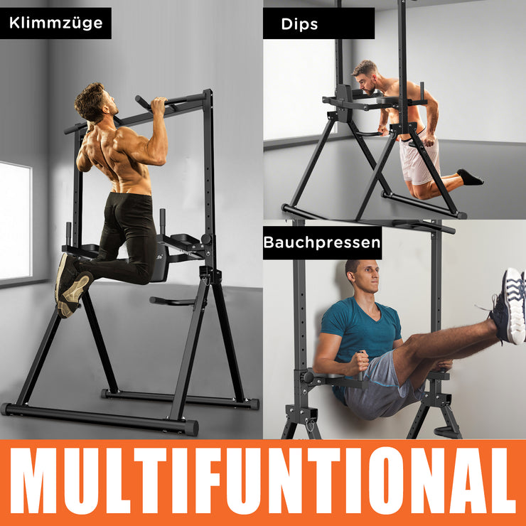 DH FitLife Faltbar Power Tower Dip Station bis 210kg | Klimmzugstange Freistehend mit Dip Barren u. Rückentrainer | Kraftstation Kraftturm | Fitness Station | Power Rack for Home Gym
