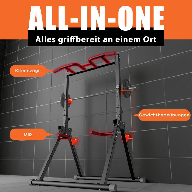 DH FitLife Faltbar Power Tower Dip Station | Klimmzugstange Freistehend bis 150kg mit Dip Barren u. Hantelablagen