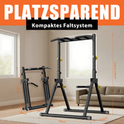 DH FitLife Faltbar Power Tower Dip Station | Klimmzugstange Freistehend bis 150kg mit Dip Barren u. Hantelablagen
