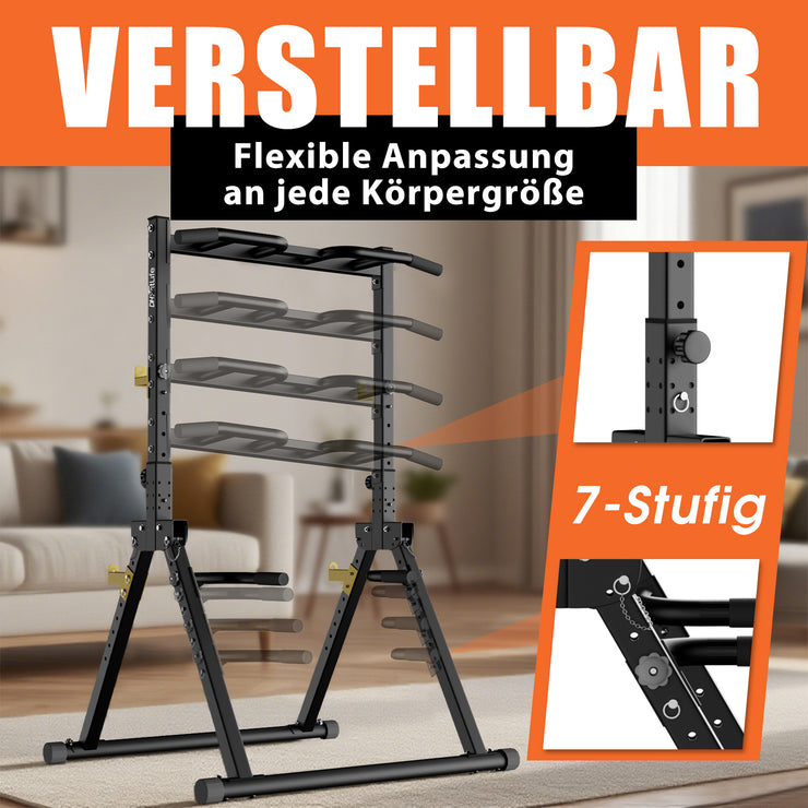 DH FitLife Faltbar Power Tower Dip Station | Klimmzugstange Freistehend bis 150kg mit Dip Barren u. Hantelablagen
