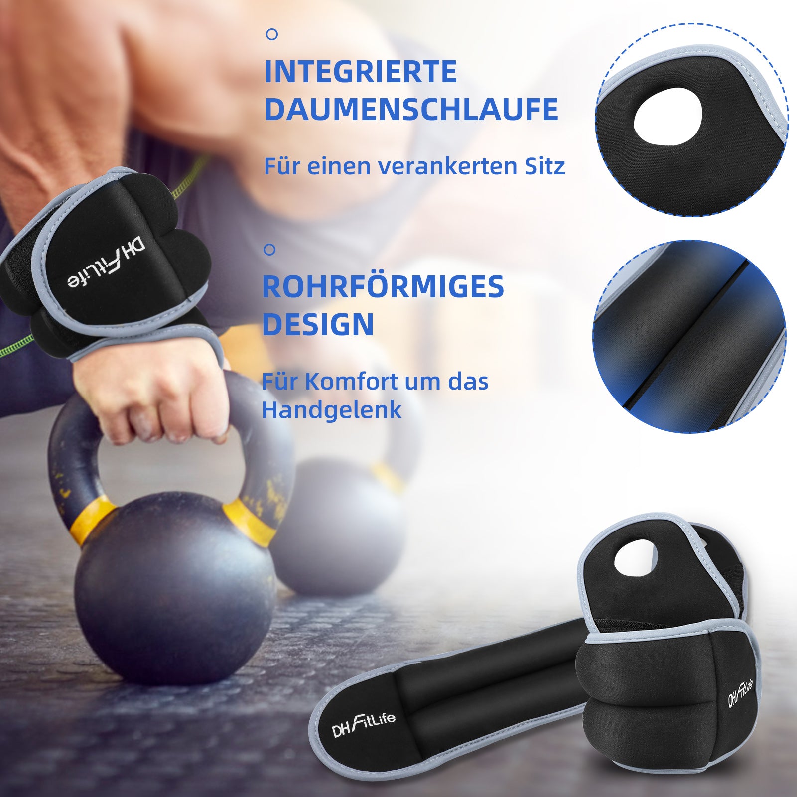 FitLife mit Gewichtsmanschetten DH 2er-Set verstellbaren Handgelenk Ge