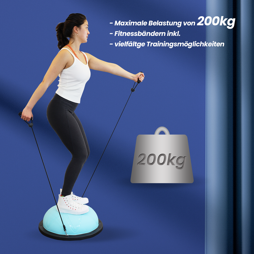 DH FitLife Balance Ball, Yoga Gleichgewichtstrainer 60*22cm Bis 200 KG Belastbar, Halber Gymnastikball Fitness Balance Board, Mit Pumpe Und 2 Fitnessbändern, Rosa: Tests, Infos & Preisvergleich